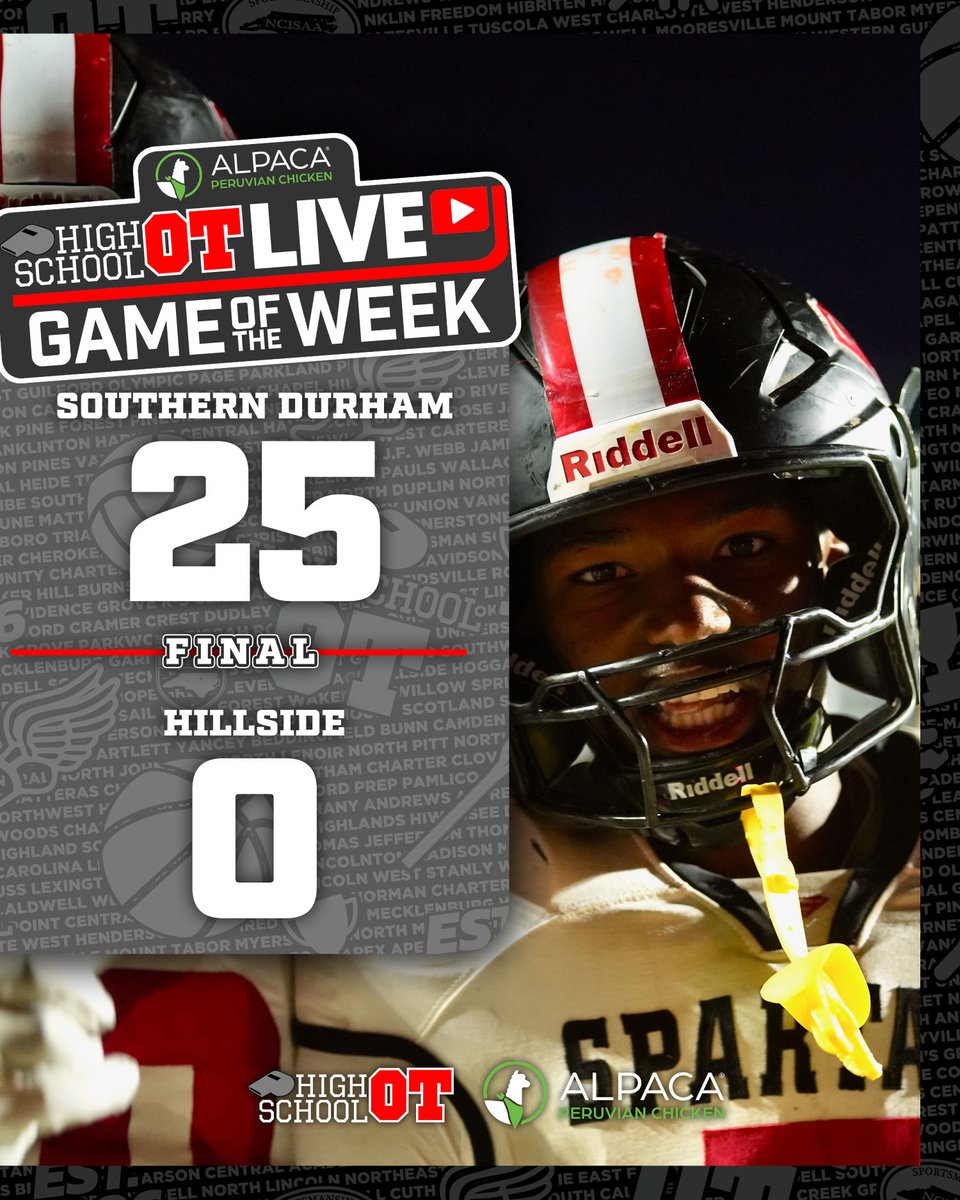 HighSchoolOT's tweet photo. No senior wants to graduate having lost to a rival all four years. 

Even though Damien Hayes hasn't been at Southern Durham until this season, he delivered under the bright lights of Durham County Stadium on behalf of other Spartans. 

With 150 rushing yards and two touchdowns, Hayes spearheaded Southern Durham's 25-0 romp over Hillside to win the Tobacco Road Conference title (and the HighSchoolOT Game of the Week).

Hillside was held to just 57 yards for the contest thanks to a Spartans defense led by Ja'Don Lillie, who was the Vector Security Defensive Player of the Game.

More coverage from this game on HighSchoolOT