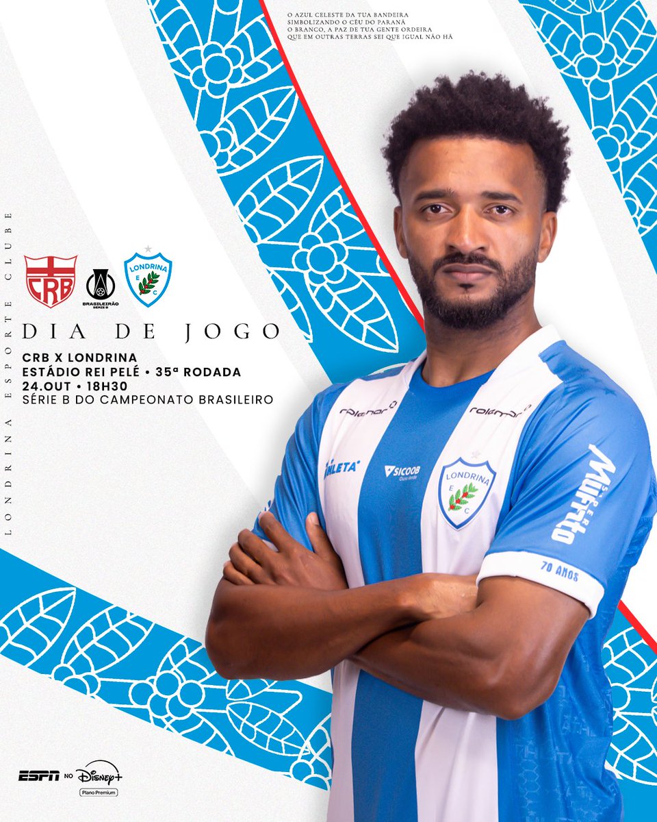 LondrinaEC's tweet photo. 🦈 🩵 DIA DE TUBA!! Pela 35ª rodada da Série B do Campeonato Brasileiro, o Tubarão visita o CRB, no Estádio Rei Pelé, em Maceió, às 18h30! Vamos, Tuba! 💪

🆚 @CRBoficial 
🏆 @BrasileiraoB 
🏟️ Estádio Rei Pelé
⏱️ 18h30
💻 Disney+

#VamosPraCimaTubarão #LondrinaEC #LEC #CRBxLEC https://t.co/H9qCMctxI6