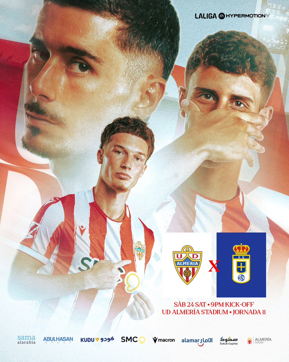 U_D_Almeria's tweet photo. ❤️🤍 JUNTOS A POR LA VICTORIA

🆚 @RealOviedo 
⌚️ 21:00 pm.
🏟 UD Almería Stadium.
📺 LALIGA TV HYPERMOTION.
📺 beIN Sports 5
📻 #UDARadio.

#VamosAlmería 🔴⚪️ https://t.co/RgqaHiYf3N