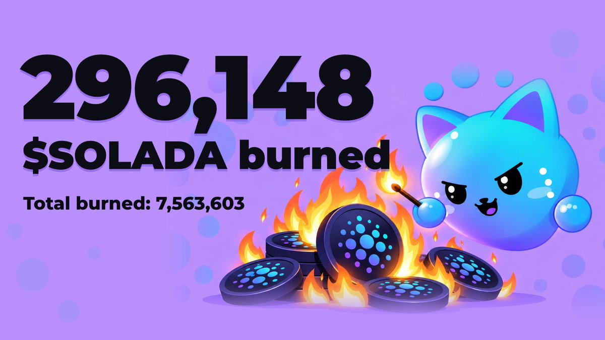 soladafun's tweet photo. Less $SOLADA every day.

Every trade on https://t.co/sMlYJmrJBn buys back and burns.

Burned today: 296,148
Total burned: 7,563,603 https://t.co/l1zHytmOQo