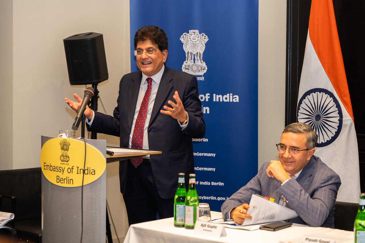 PiyushGoyal's tweet photo. Addressed a roundtable in Berlin with heads of prominent German research organisations.

Exchanged insights on expanding India-Germany collaboration in research, frontier technologies and innovation. Discussions also focused on accelerating joint efforts in advanced materials and artificial intelligence, while strengthening linkages between our research institutions, startups, and industry. 🇮🇳🇩🇪