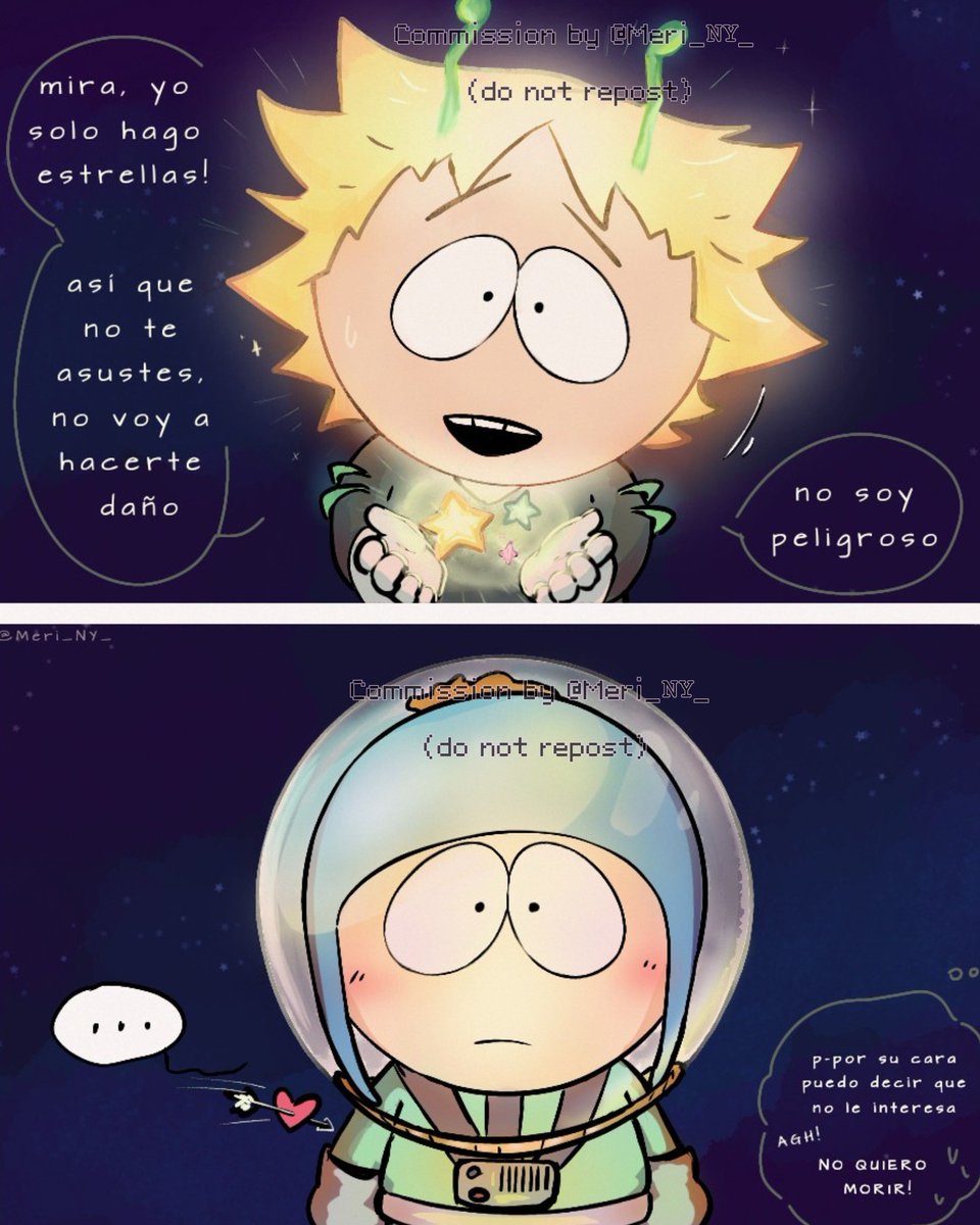Meri_NY_'s tweet photo. Hi! (๑'ᴗ')ゞ❤
Slide 1:
Look! I only make stars! So don't be scared, I'm not gonna hurt you. I'm not dangerous (judging by his face I can tell he's not interested. AGH! I DON'T WANNA DIE!)

Slide 2:
Craig: This stupid helmet is in the way.
Tweek: NO, CRAIG! YOU'RE GONNA DIE! AHH https://t.co/CkvLCrVVcU