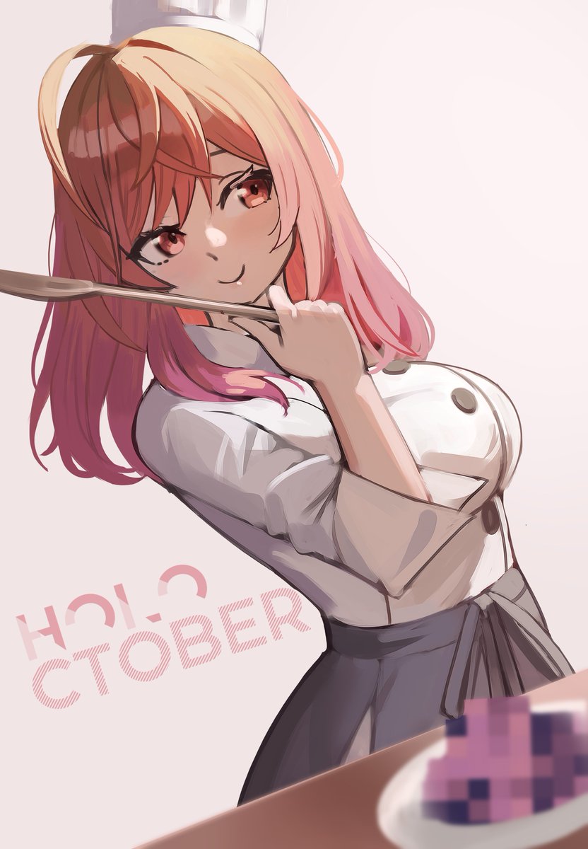 KATSUSLIDER's tweet photo. Day 23/30 she's cooking a delicious meal just for you #HOLOctober #ririkart https://t.co/to26Puwucu