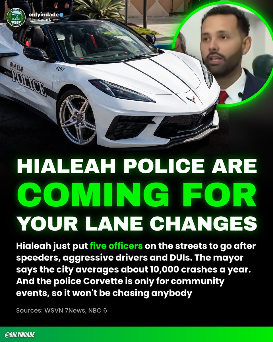 ONLYinDADE's tweet photo. Hialeah PD got a Corvette and it’s only allowed at block parties #ONLYinDADE https://t.co/pUC7ZtnBRa