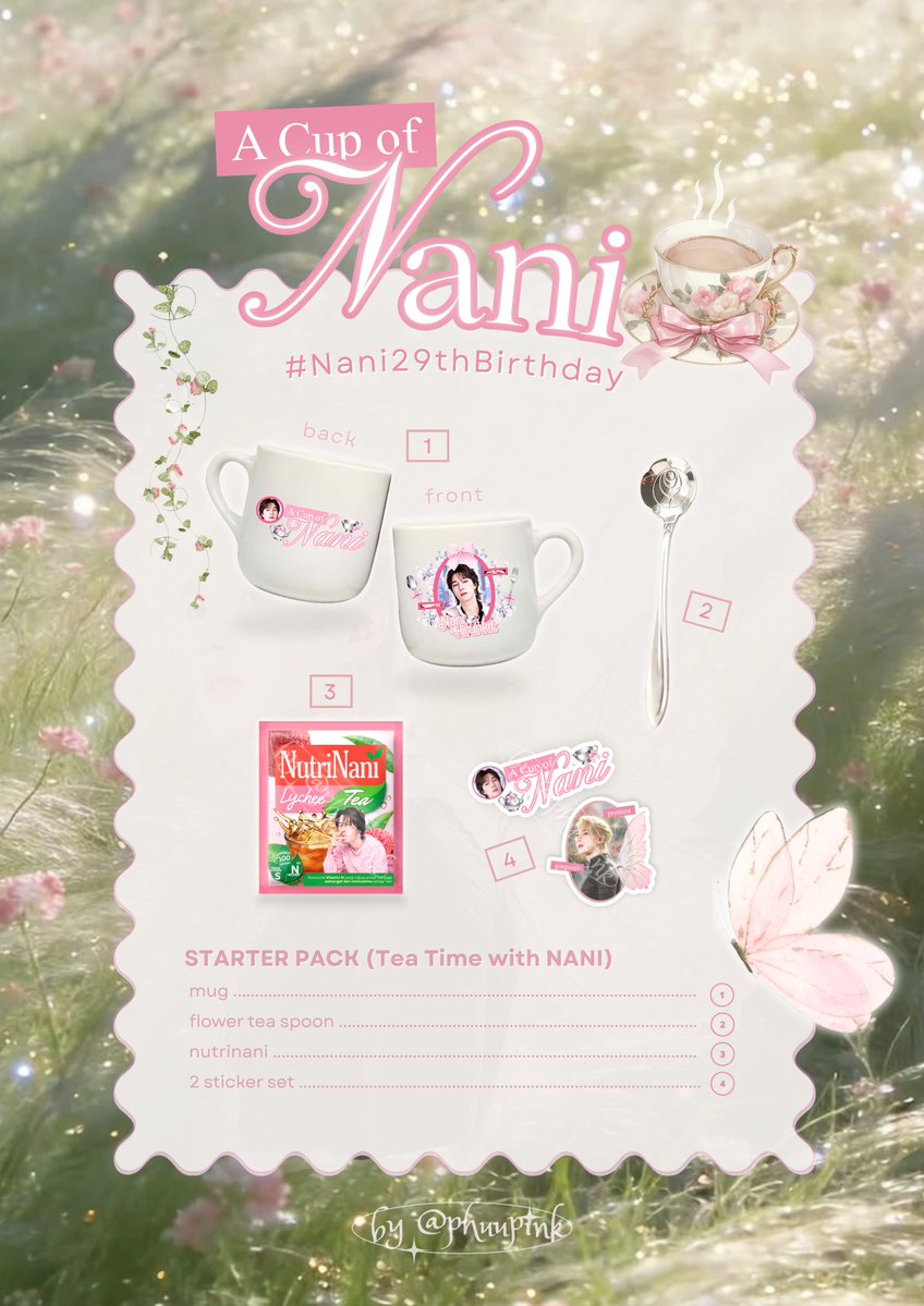 phuupink's tweet photo. [rt &amp; like are appreciated <3]

˚₊‧꒰ა giveaway nani 29th birthday ໒꒱ ‧₊˚
— a cup of nani edition ☕

᭪༊ rules on pict
᭪༊ end 30 october 

ada 5 starter pack tea time with nani. so, let's join and try your luck! 🌸 #hirunkit_ https://t.co/5LKaiUuTf7