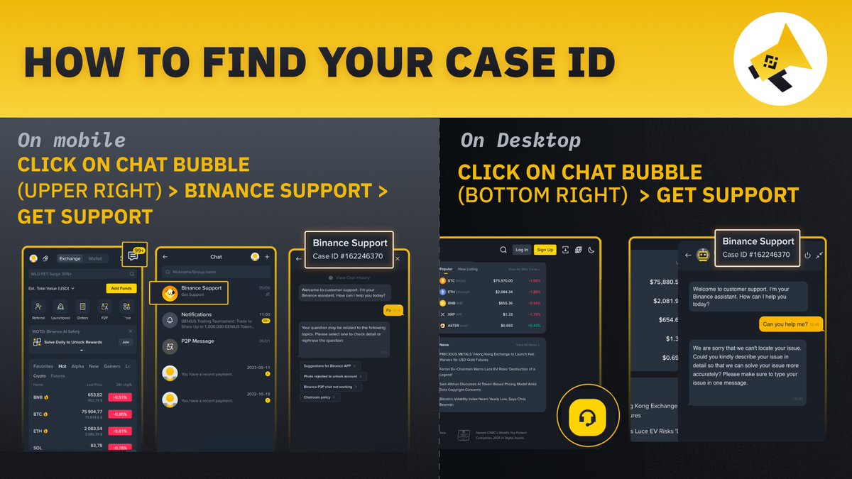 sunshinebinance's tweet photo. Hi there! Thanks for reaching out.

Could you please clarify what happens when you try to log in? Are you having trouble with your password, 2FA verification, or receiving an error message?

If you're unable to log in, you can still contact our support team at https://t.co/04y08yZk26 by selecting Start Chat as Visitor.
https://t.co/BdvHMMphbk

Once you have a Case ID, you may share it with us so we can help follow up.