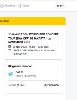 luirevka's tweet photo. OPEN JASA WAR TIKET KONSER DOH KYUNGSOO DAY OFF ADD SEAT

Udah Masuk yaa

Avail CAT 4 sama CAT 1

Fee 100k (After Secured)
Data pribadi buyer
Self Payment

Order langsung gedor DM aja thank u

wts wtb want to sell buy jaswar jastip htb proxy

#wts #wtb #zonauang #dohkyungsoo https://t.co/DC1sl8aNf1