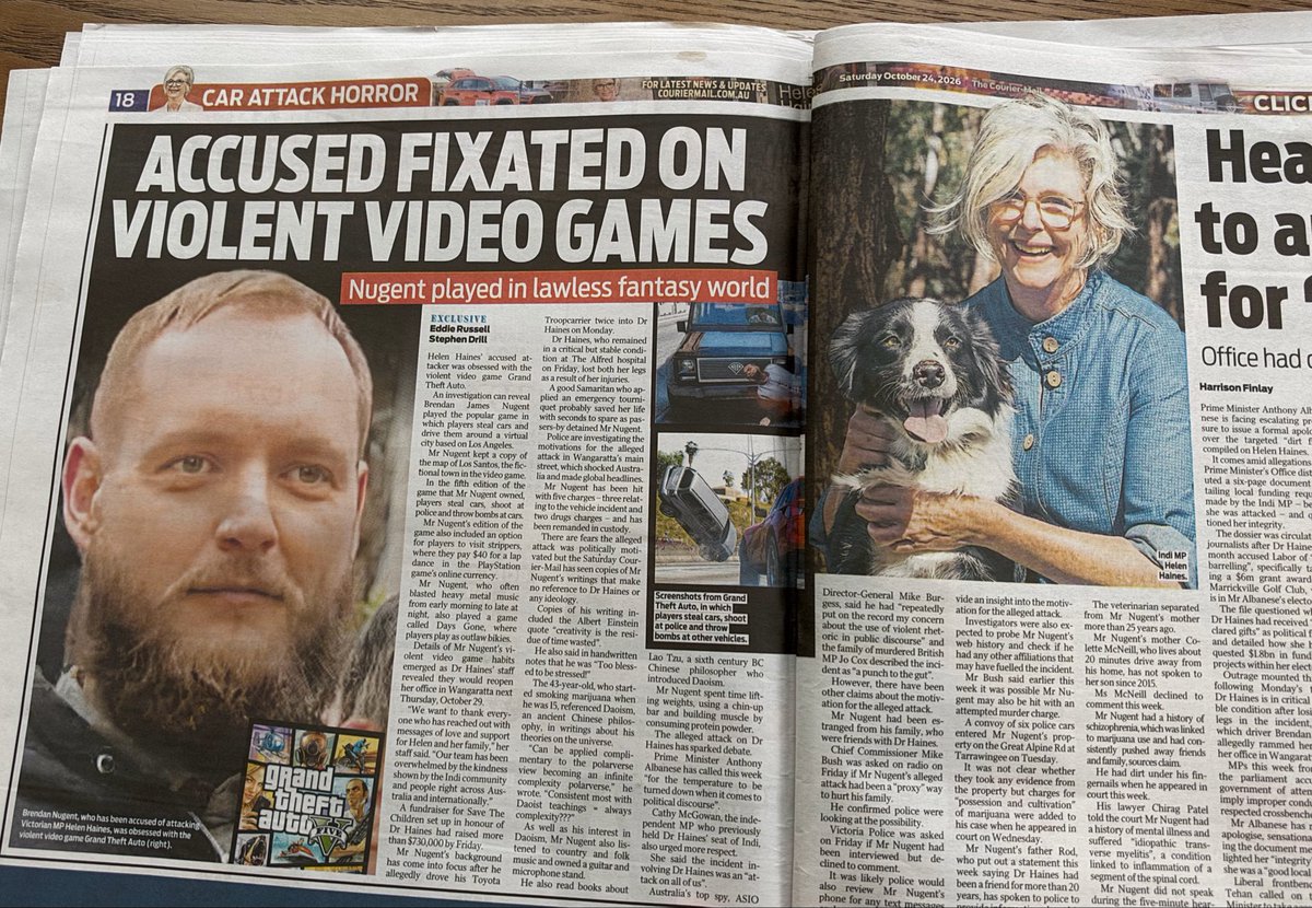 DrewPavlou's tweet photo. A communist pro-Palestine terrorist tried to murder an Australian MP so the Australian media’s response is to blame Grand Theft Auto and pressure for GTA 6 to be banned. https://t.co/GLRo7GZuxB