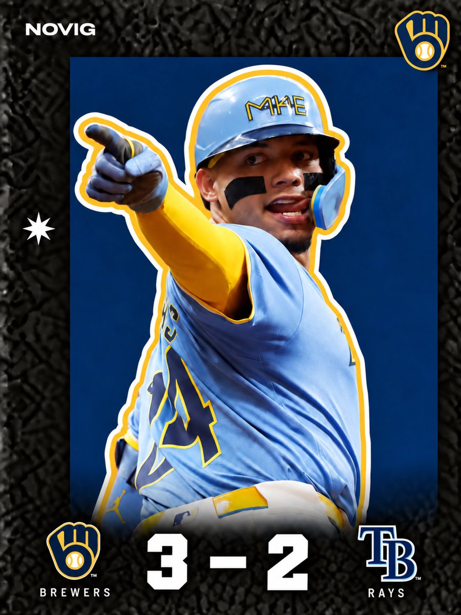 Novig's tweet photo. THE MILWAUKEE BREWERS TAKE GAME 1 OF THE WORLD SERIES! 🔥

Milwaukee has now won SIX consecutive postseason games!

The LONGEST postseason winning streak in franchise history! 🤯 https://t.co/Czx1rfcwFL