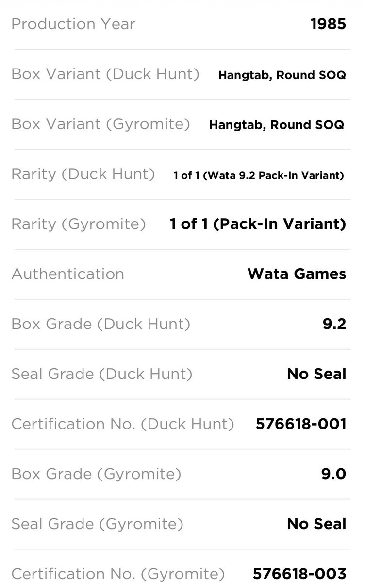 mediummic's tweet photo. It looks like the pack in set of Gyromite &amp; Duck Hunt are open for bidding on Heritage. I noticed that Heritage didn’t include 1 of 1 anywhere in the header or description. If they are still 1 of 1 that should definitely be included in both the header &amp; description. @OnRallyRd https://t.co/3eTQmrb3DW