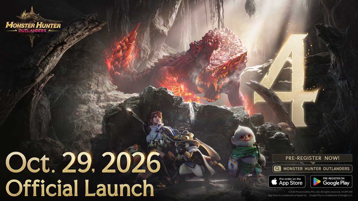 MHO_English's tweet photo. #MHO Official Launch Countdown: 4 Days

Affected by Aesoland's environment, special Radiant monsters have begun to appear on the island... Be careful!

Adventurers, we look forward to hunting and exploring Aesoland with you on October 29!

Pre-registration is now open:
https://t.co/Jx8JqddBiq

#MHOutlanders #MonsterHunterOutlanders #MHO1029GoHunt