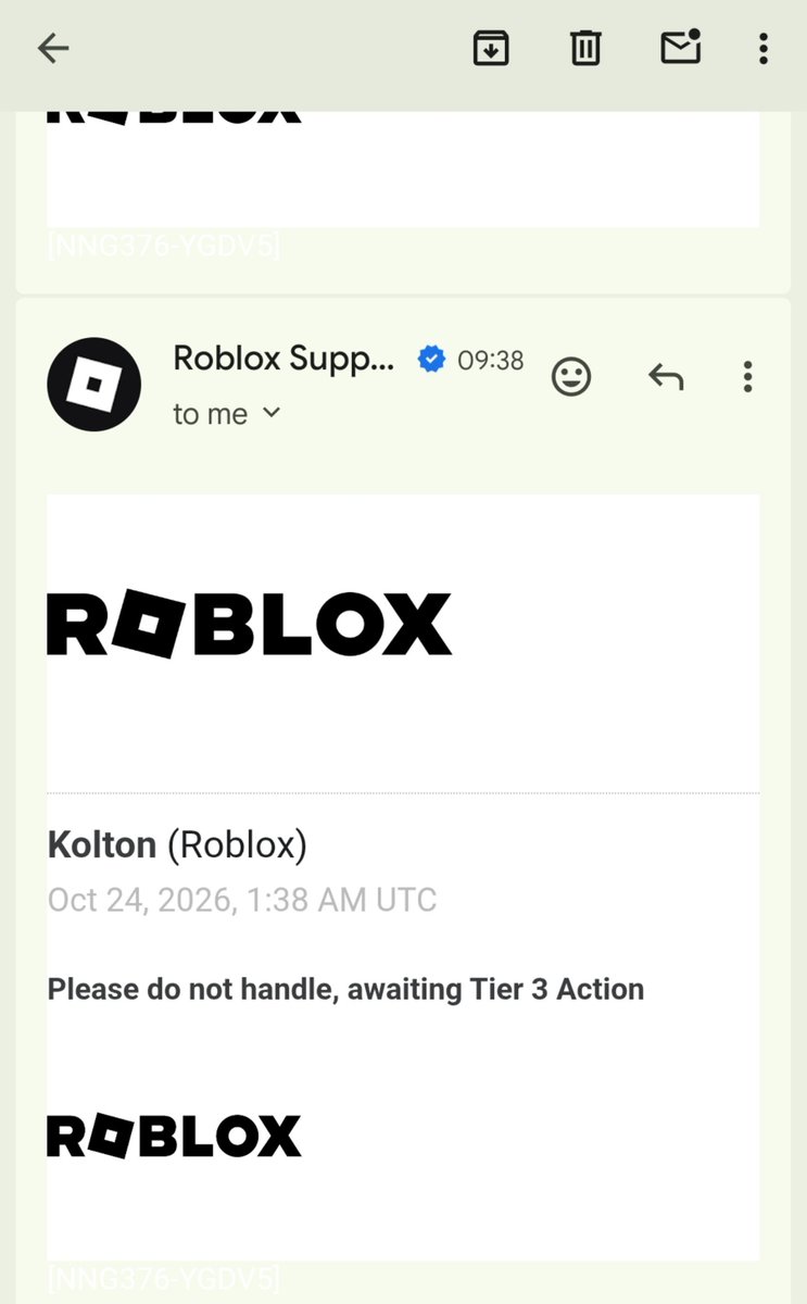 Rise_N_shine12's tweet photo. Day 12 of enforcement ban
User:Rise_nshine0118 
ID: 3482348255
@Roblox @Roblox_RTC
@DavidBaszucki 
Just gotten a reply from Roblox after I sent my 10th appeal.
Never gotten this kind of reply before, usually is declined. Not sure if they will actually review my ban https://t.co/tWtlITRdoM