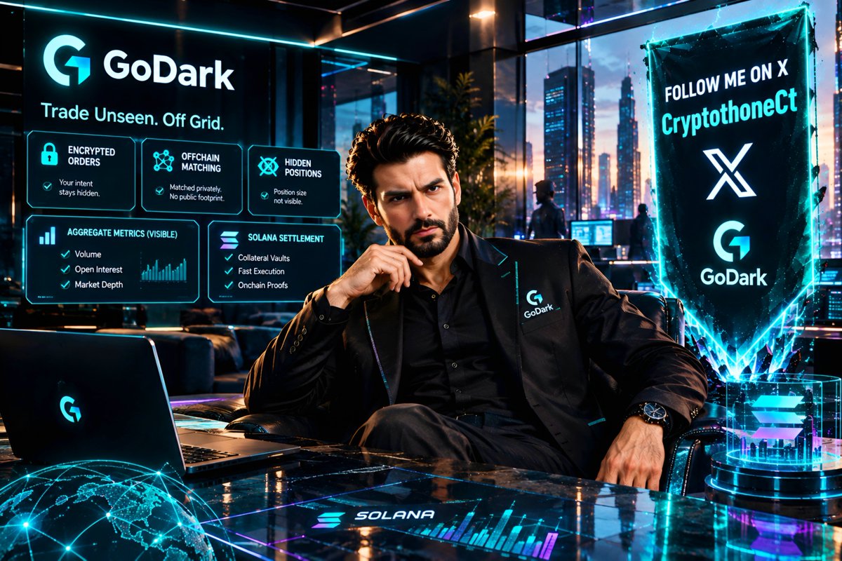 CryptothoneCT's tweet photo. Good Morning My Familia

Public orderbooks leak your playbook. GoDark fixes this using encrypted orders & offchain matching. Position size stays hidden from the market feed.

Yet it avoids blind trust. Aggregate metrics like volume & open interest remain visible. Solana handles collateral vaults & settlement checkpoints, letting execution stay fast while anchoring proofs onchain.

Privacy is built straight into the model, not tacked on later @GoDark market functions perfectly without seeing your intentions. Trade privately & keep your edge intact.

#GoDark