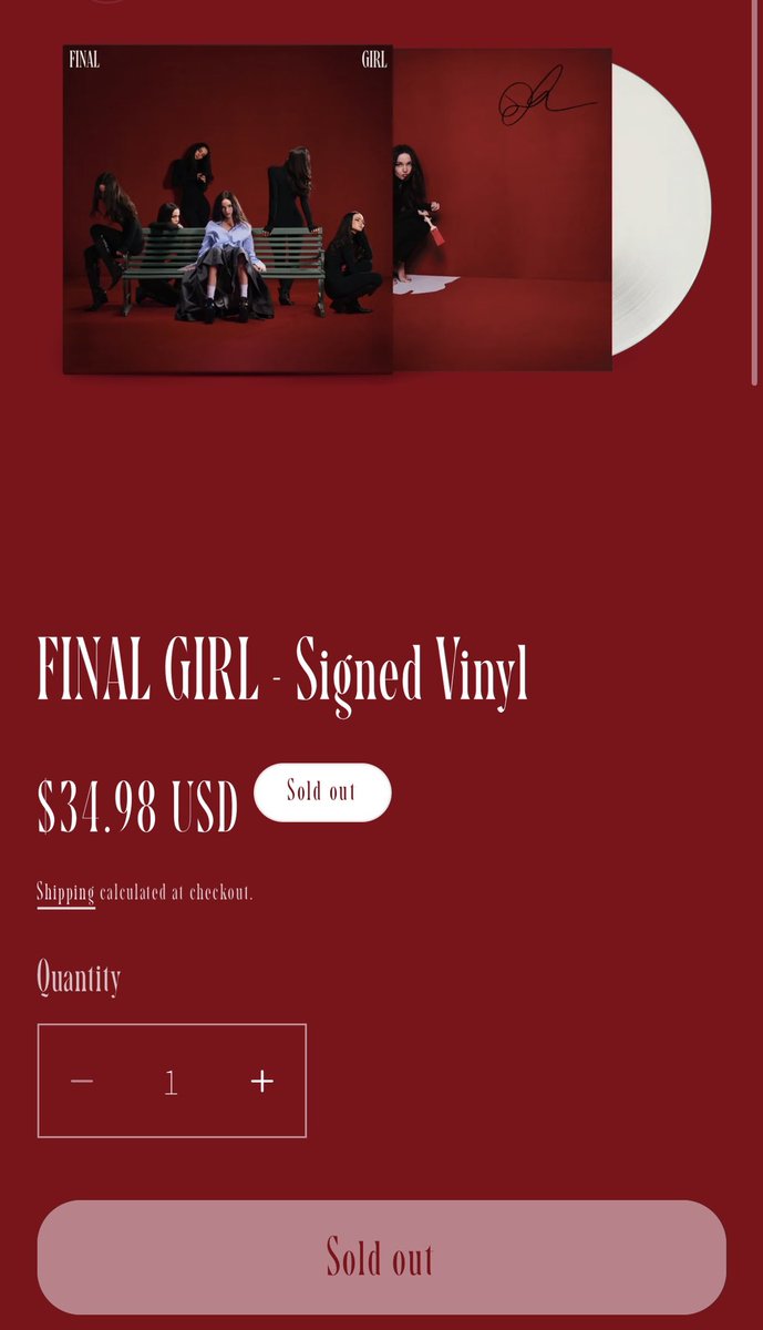 wickedlydovee's tweet photo. Signed vinyl copies of Dove Cameron’s upcoming album ‘FINAL GIRL’ are officially SOLD OUT! 🩸 https://t.co/Dr6ZzNcyxj