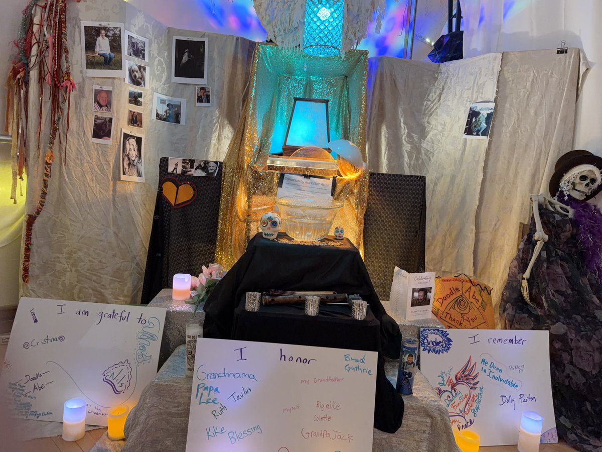 SaulAlejandr00's tweet photo. Pics of the Día de los Muertos altar on display at the dance studio (I contributed pics of my cousin, Mr. Belding, Tim Curry, and Dolly Parton for the altar) #DayOfTheDead #Altar #Ofrenda #Sacred #Spirits https://t.co/NTMgKSPNar