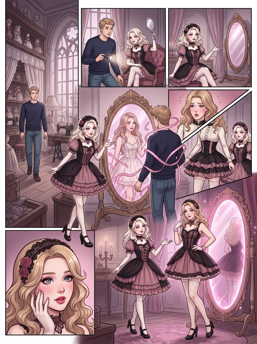 lindasofi555's tweet photo. THE DOLLHOUSE CURSE 🪞

He wandered into a creepy doll shop...

Now he's the prettiest little doll in the collection! 💕

Blonde curls, frilly skirts, lace stockings and a very embarrassing new look.

#TGTF #Feminization #GenderTransformation #Crossdressing #Sissy https://t.co/J32iRHQ3dv