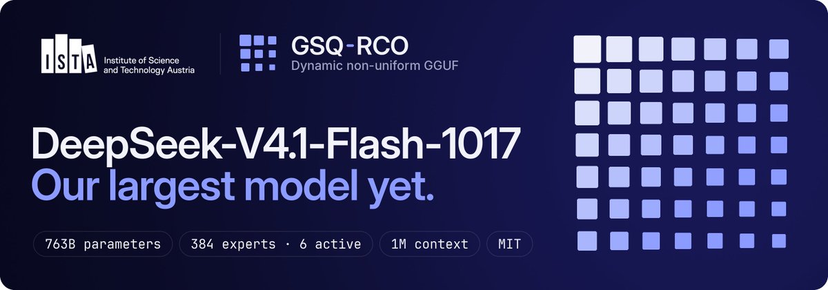 ItsmeAjayKV's tweet photo. Strata now supports DeepSeek-v4.1-Flash-1017🔥!!!

We are now seeing result of what @coldniko and @mhelcig have been cooking.

ISTA has released GSQ-RSO quant's for v4.1-flash.

Every build can even run on a 12 GB GPU + 64GB RAM, keeping the Engram file on an SSD so the paging stays cheap.

https://t.co/UOsaf5MITO