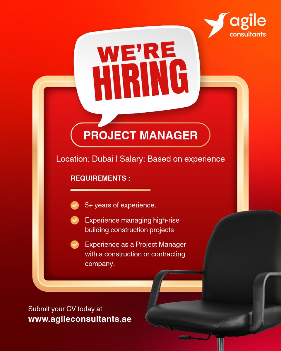 AgileUAE's tweet photo. Agile Consultants is hiring a Project Manager for our client in the construction industry, based in Dubai. Apply: https://t.co/kVpIH2SGbR

#Hiring #Jobs #Careers #Networking #Recruitment #ProjectManager #Construction #ApplyNow #AgileConsultants https://t.co/aMZ0JsK66F