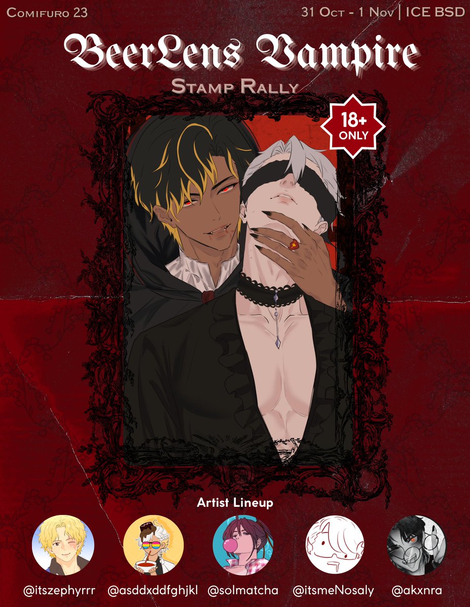 itsmeNosaly's tweet photo. [🔁 &amp; ♥️ appreciated]

🦇🩸 #Beerlens Vampire Stamp Rally at #CF23 🩸🦇

Psst.. come closer, let this creature of the night taste your sweet, sweet blood~🤫🍷

Limited, OTS, 🔞 Only
{artist lineup: @akxnra @asddxddfghjkl @itsmeNosaly @itszephyrrr @solmatcha} https://t.co/9iKUK9IVU9