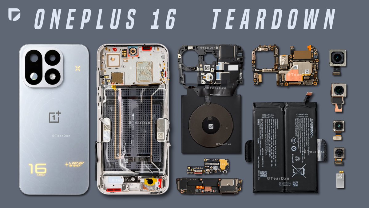 Techtaclee's tweet photo. New Video: OnePlus 16 TEARDOWN (Disassembly) - See What's Inside this Phone!
.
Video Link: https://t.co/LyLfSizKP5
.
#OnePlus16 #Teardown #TearDxn #oneplus https://t.co/4FFE8ZbWuD