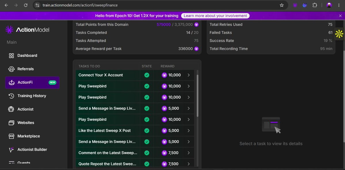 _WrldKing04_'s tweet photo. One week into @SweepGlobal x @ActionModelAI on ActionFi and here's where my points are sitting 

I've been completing tasks on https://t.co/y2s03cHMHk, from playing Sweepbird to engaging with their X posts and more.

The interesting part? You're not just reading about a project or farming likes. You're actually interacting with the product and earning points for eligible actions.

My current stats:
⚡ 575,000 points
✅ 14 tasks completed
🎯 75 attempts so far

Still more tasks to complete, and I'm just getting started. 

If you're yet to join, this is your sign to stop watching from the sidelines.

Head to ActionFi, find the https://t.co/y2s03cHMHk campaign, start completing tasks, and build your own points. 👇

🔗 https://t.co/d7joQfJJ9H

Let's see how far we can climb.