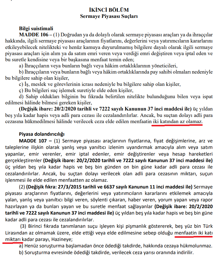 inanmutlu11's tweet photo. Mevcut Sermaye Piyasası Kanununa göre, 

fon vurguncuları bilgi suistimali ile suçlanırlarsa elde ettikleri menfaatin en az iki katı kadar adli para cezası alacaklar. 

Piyasa dolandırıcılığından suçlanırlarsa, elde ettikleri menfaatin en az iki katı kadar ödeme yaparlarsa ceza verilmez ya da indirim uygulanır. 

Gönüllü iade hesabında ise, sadece kazanç (!) iade ediliyor. 

Vurguncular için çok kazançlı.