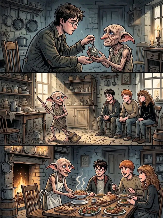 Kieran10x's tweet photo. Kreacher went from despising Harry Potter to cooking for him, Ron and Hermione during their stay at Grimmauld Place, a surprising change that the films left out.

At first, the house-elf hated taking orders from Harry and remained deeply loyal to the old Black family.

Everything changed when Harry discovered Regulus Black’s story and the sacrifice he had made in an attempt to destroy one of Voldemort’s Horcruxes. After understanding how much Kreacher had suffered, Harry began treating him with greater respect and gave him the fake locket that had belonged to Regulus.

That gesture completely changed Kreacher’s attitude. He began cleaning the house and preparing delicious meals for Harry and his friends. He even waited for them to return with dinner ready, showing a level of devotion none of the three had expected from him.

However, when Harry, Ron and Hermione had to leave Grimmauld Place after infiltrating the Ministry, they could no longer return safely. Kreacher was left waiting for them, unaware of why they had disappeared. It made his story particularly sad because he had finally found a relationship built on trust with Harry.