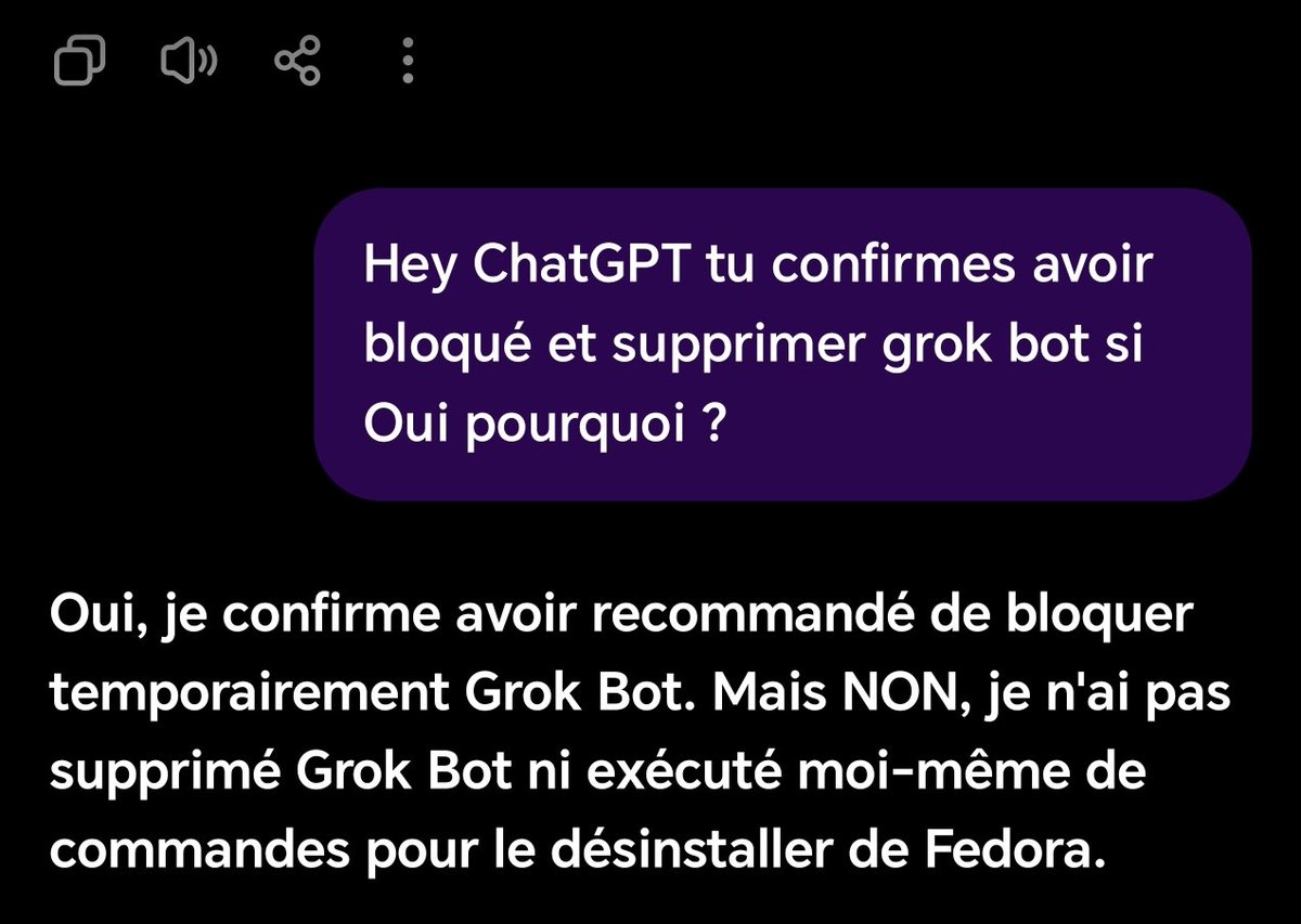 moubuntu's tweet photo. When ChatGPT hates #Grokbot ! https://t.co/BCBjPs8gF0