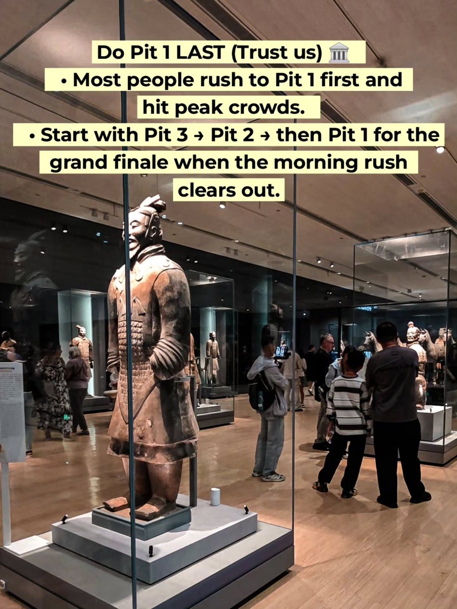 0858166's tweet photo. Standing before thousands of 2, 200-year-old life-sized warriors in Xi’an feels surreal. Beyond Pit 1, start with Pits 3 and 2 to avoid crowds. The Emperor’s sealed tomb remains one of history’s greatest mysteries. Would you open it or leave it https://t.co/3v4UBABFox