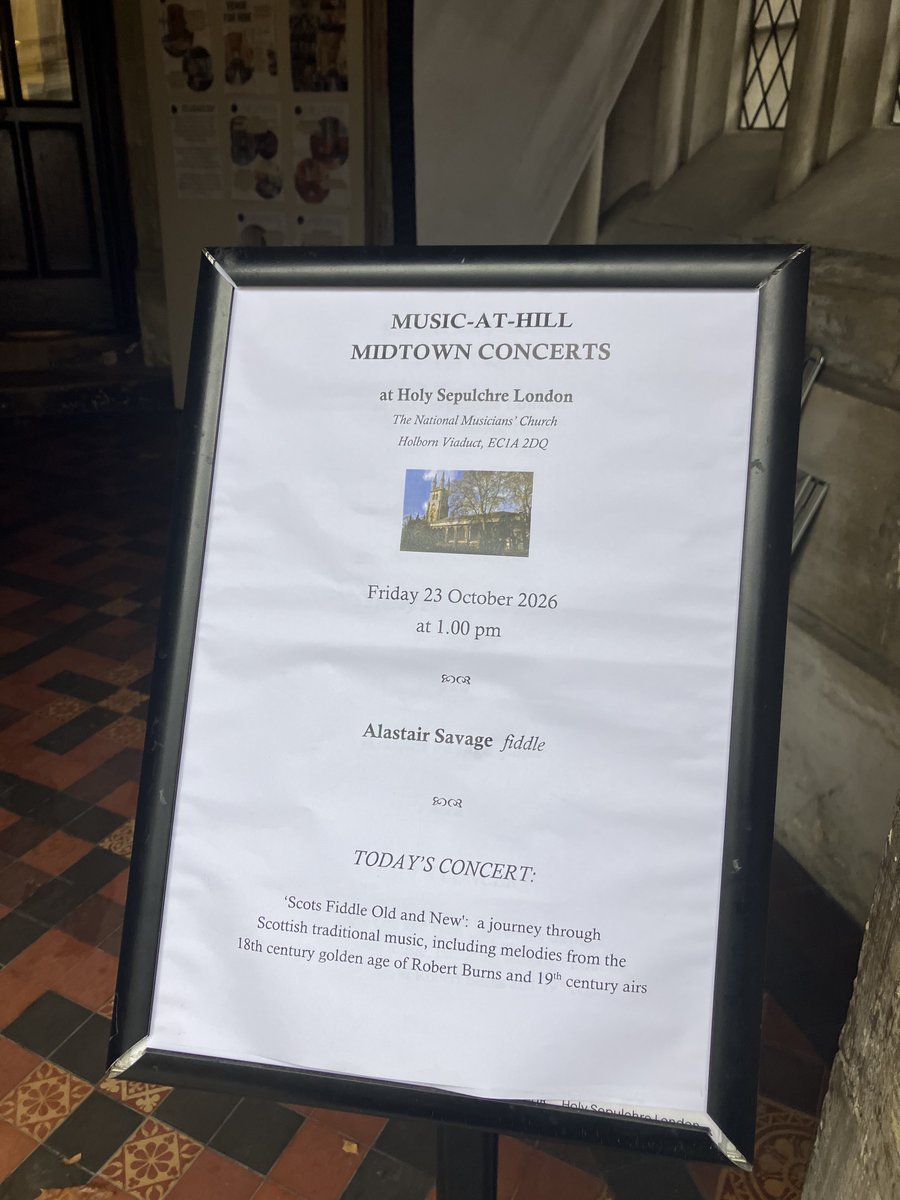 Scotsfiddler's tweet photo. thanks @scottishmusic Huge privilege to play the music of Niel Gow, James Scott Skinner and William Marshall in central London yesterday at National Musicians Church. I took a photo when I arrived at the church. Beautiful venue. Thanks all who supported me this week down south! https://t.co/99RPLFbzC9