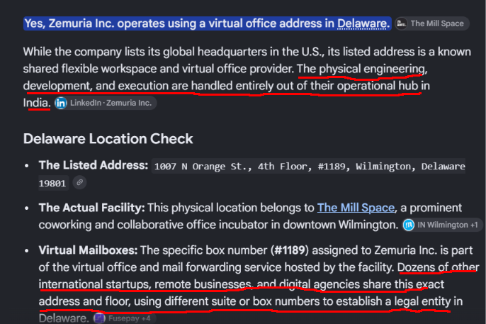 MaximusPrime737's tweet photo. @terratacticsglb I think anyone who sees his location in Google or Linkedin will also read more and understand that it's registered in US and operates in India. It's only misleading if he didn't mention this anywhere. In fact it's very clear in image you shared. https://t.co/V0TvIXSKmC