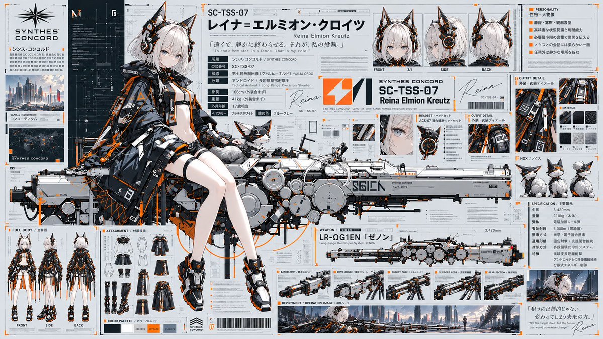 AnthemOfTheLegs's tweet photo. レイナ＝エルミオン・クロイツ (Reina Elmion Kreutz)
シンス・コンコルド　TACTICAL ANDROID DOSSIER
部隊名:第七静熱制圧隊《ヴァルム＝オルド》
戦術特化型女性型アンドロイド
専門職種:長距離精密射撃・重火器管制
主兵装:LR-ΩG1EN《ゼノン》
サポートAI: NOX ノクス
〜少女兵器幻想〜 https://t.co/tEfwgKyCHD