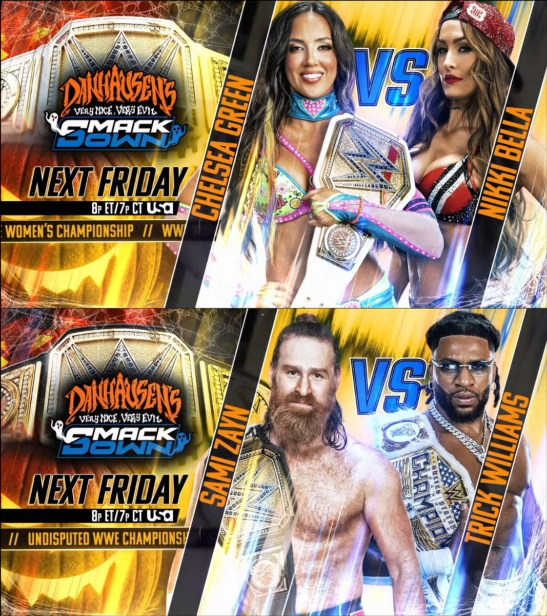 Total_CatchYT's tweet photo. 🚨 2 matchs de championnat annoncés pour #Smackdown la semaine prochaine :

Chelsea Green (c) vs Nikki Bella 

Sami Zayn (c) vs Trick Williams https://t.co/1TXheA4LoF