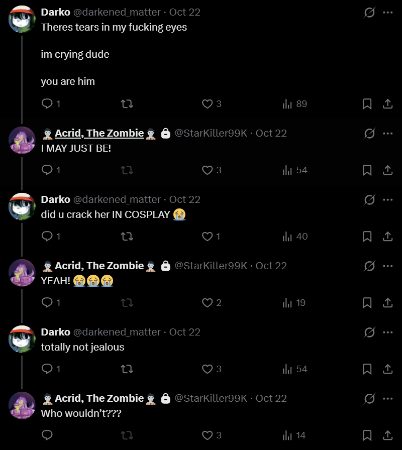 TheWeirdClover's tweet photo. Ok, this is a serious post today.

Can we NOT fucking sexualise the scare actors please?

They are just people trying to do their job and entertain people and i have seen a fucking creep
Spreading lies about having sex with the Scare Actors

They are REAL FUCKING PEOPLE. fuck off https://t.co/S4jg1VPAND