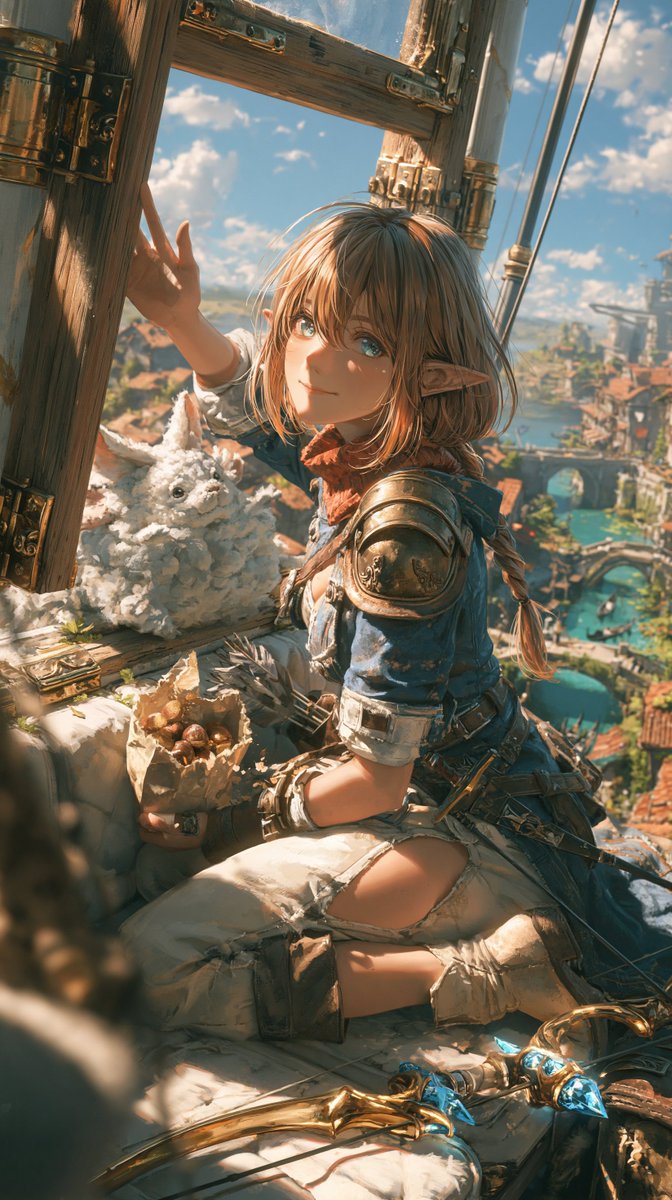 AdventurersGuil's tweet photo. 勇者日常，回程多了位乘客。
精灵弓手坐云轨车回港，刚打开栗子袋，窗边就挤来一只小云兽。她喂了半袋，到站时，小家伙已经把窗台坐满了。她把窗框变大一点，连这团暖乎乎的云一起抱下了车。 https://t.co/HpF58zVBIj