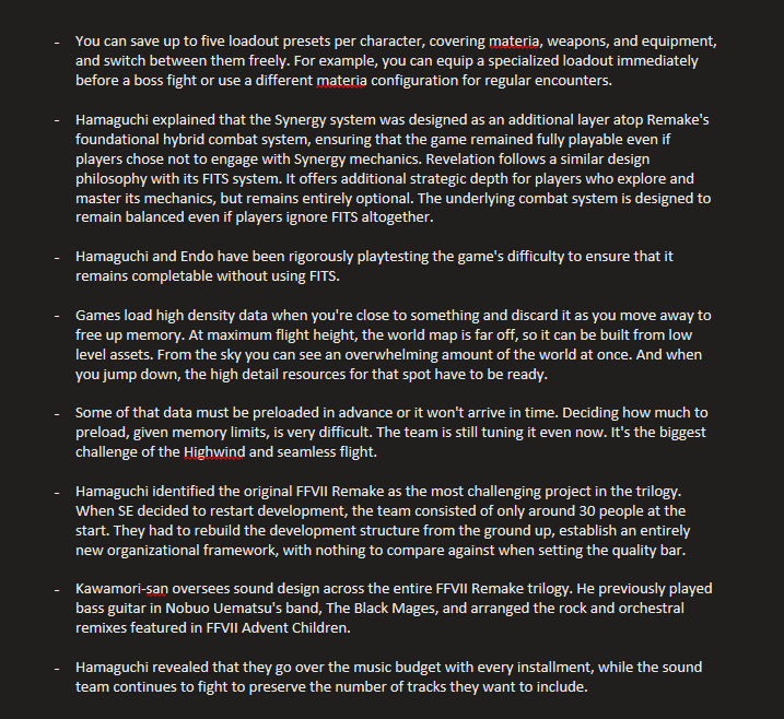 Cammy_Dalamud's tweet photo. Some additional details from the interview that I missed earlier. https://t.co/5CuZh8yczx