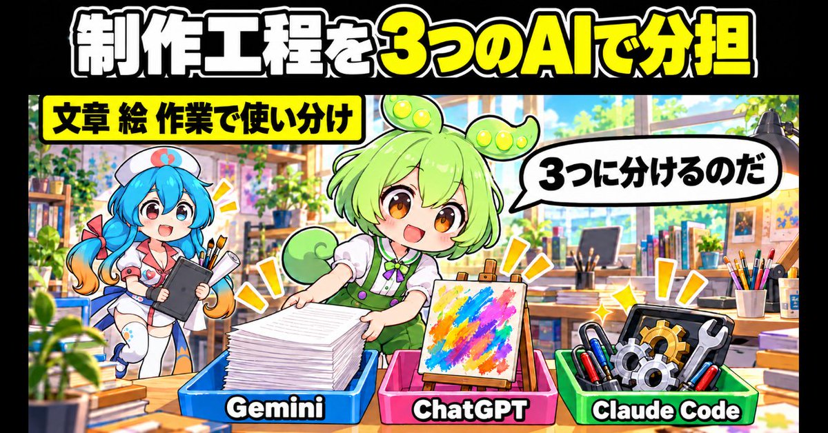 Purin_Games_Ch's tweet photo. AI、どれに何を頼むか迷う🤔

筆者は「文章・絵・作業」の3つに分けて
ショート動画とnote記事を作っています。

実際の分担表と、コピペ用の表をまとめました。

👇記事
https://t.co/DcuWQSQFkZ
#ゲーム制作 #生成AI #個人開発 #ずんだもん #雨晴はう https://t.co/cknRIzp9v0