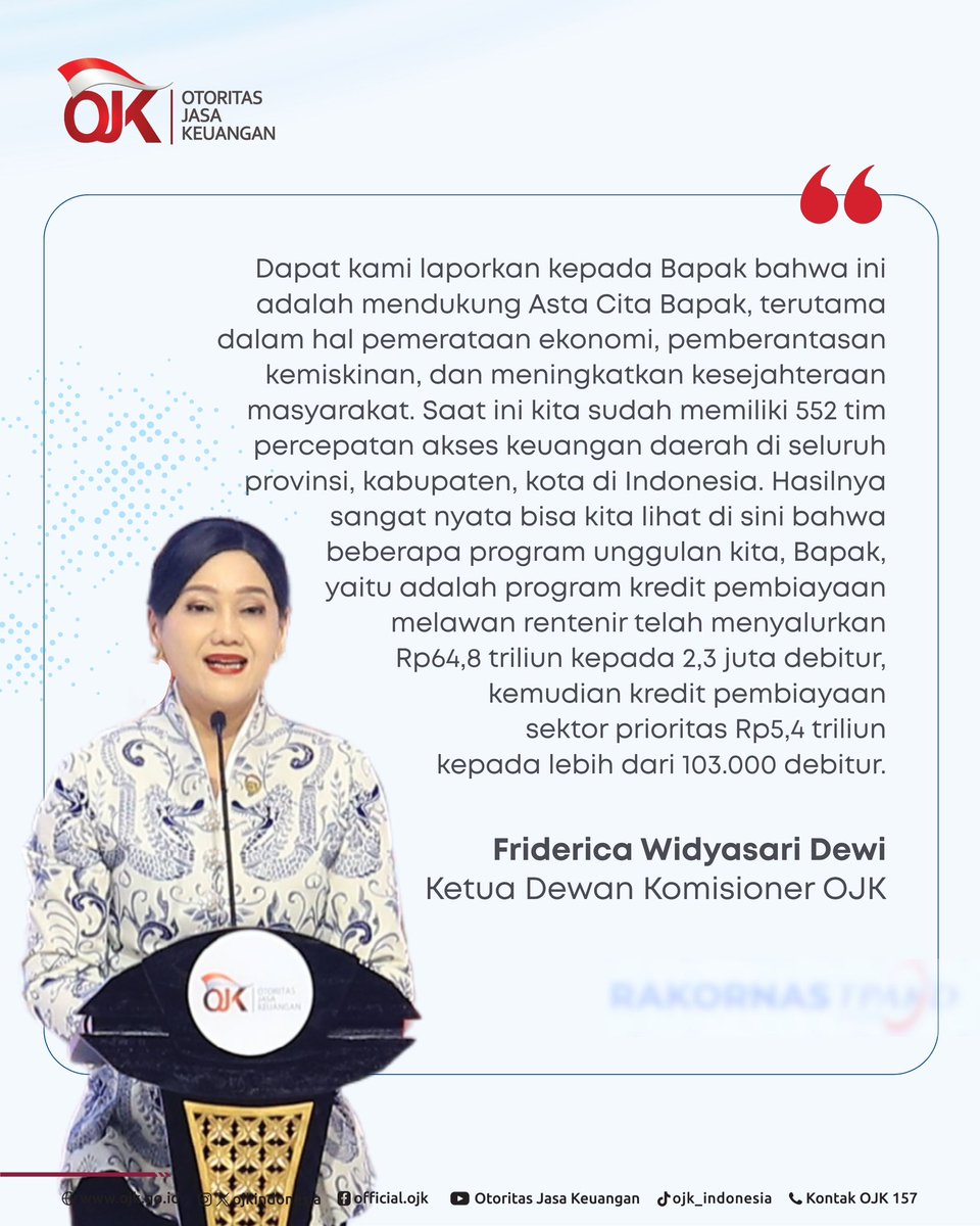 ojkindonesia's tweet photo. Sinergi ini diharapkan terus membuka peluang ekonomi dan meningkatkan kesejahteraan masyarakat di seluruh Indonesia.
Simak informasi selengkapnya dalam OJK Update berikutππ»
#OJKIndonesia #TPAKD #RakornasTPAKD2026 #AksesKeuangan #InklusiKeuangan https://t.co/AIZ2CCTGp0