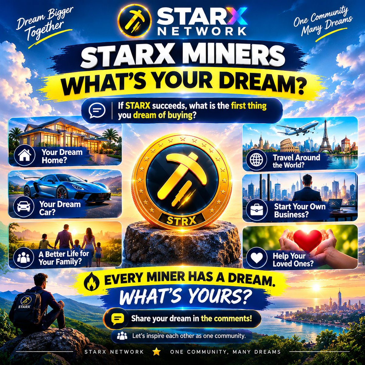 Itxzain189911's tweet photo. ⭐🖤 STARX MINERS, WHAT'S YOUR DREAM?

🏡 Dream home?
🚗 Dream car?
✈️ Travel the world?
❤️ Give your family a better life?

👇 If STARX succeeds, what's the first thing you'd love to buy? Share your dream in the comments! 💬

#StarXNetwork #STRX #CryptoCommunity #Web3 https://t.co/6Zz5l9I9Uc