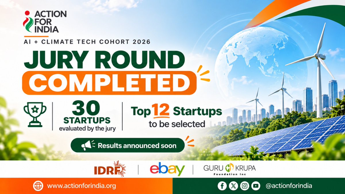 ActionForIndia's tweet photo. 🌱 The Jury Round is Complete! | AI + ClimateTech Cohort 2026
#ActionForIndia #AIClimateTech #ClimateTech #ArtificialIntelligence #ClimateInnovation #SocialImpact #StartupEcosystem #Sustainability https://t.co/UPKLyUl8fW