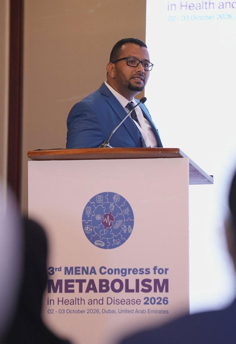 gulfmedicaluniv's tweet photo. GMU’s Dr. Marwan Ismail Receives Abstract Award at 3rd MENA Congress for Metabolism in Health and Disease 2026.
Read more: https://t.co/veo48EE8cF
#GMU #GulfMedicalUniversity #ThumbayMedicity #CollegeOfHealthSciences #CoHS #Award #MENA #Metabolism #Disease https://t.co/CWyEaapOd6