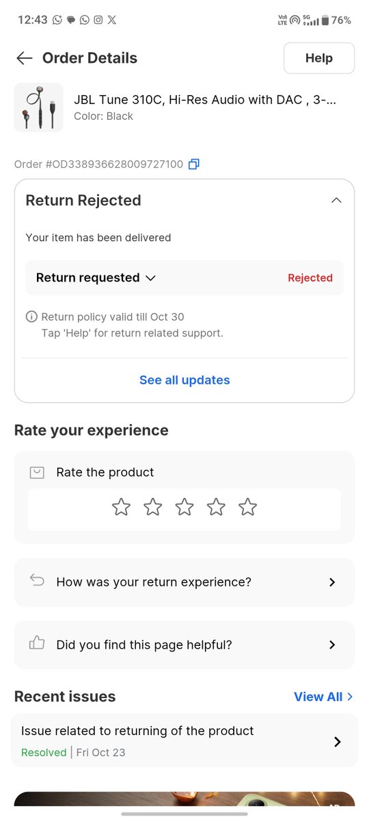 sahil853's tweet photo. @flipkartsupport what the hell is going on first you give me a damage product after so many compliments you told me you'll help me and now you guys rejected my return request without any explanation no discussion no calls mo mails nothing https://t.co/1d8gAM23Mf