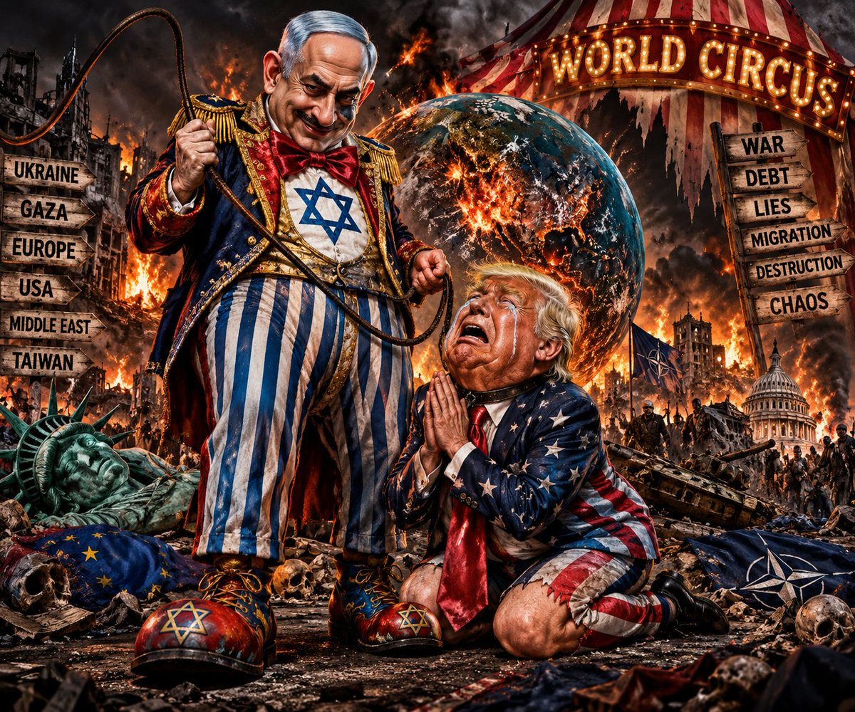 WorldCircusCRO's tweet photo. #WorldCircus #PoliticalSatire #Trump #Netanyahu #WorldPolitics #GlobalChaos #Geopolitics #DarkHumor #PoliticalMemes #Satire #MemeCoin #WCIRC https://t.co/h0wBdTxv4c