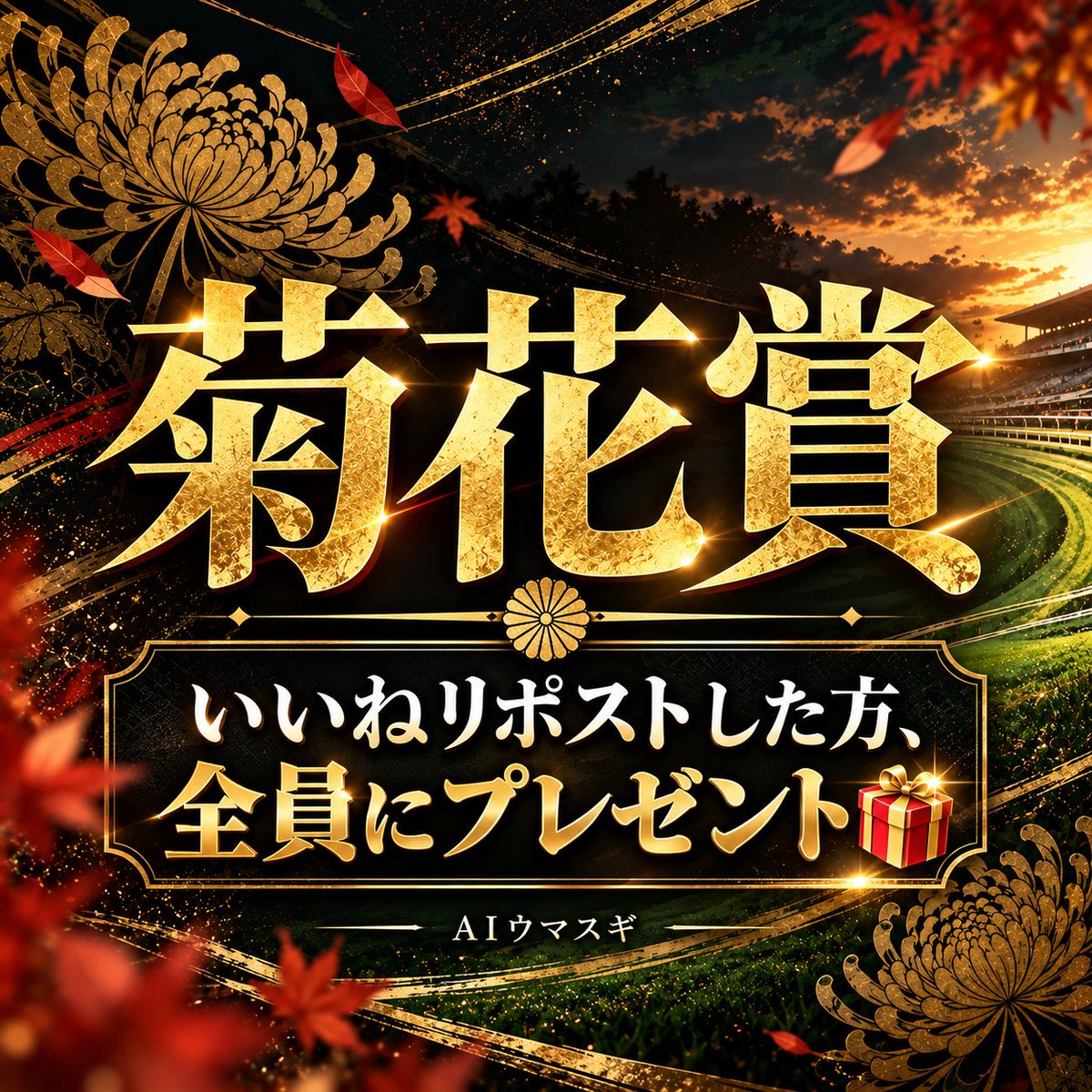 UMASUGIkeiba's tweet photo. 🎁 【菊花賞】予想プレゼント！
💌応募条件は添付画像へ！

🏆秋GⅠAIウマスギが仕留めまくる
スプリンターズS ◎ワールズエンド 2着（10.7倍）
秋華賞                 ◎モンローウォーク 1着（1.3倍）

次は菊花賞。今週も結果で証明する！ https://t.co/XIoqfipPVS