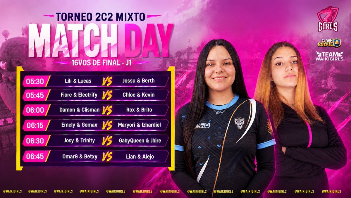 TeamWaikiGirls's tweet photo. #CR | #MatchDay 

🔰 16vos de Final - Dia 1

🔴 Presentamos los 1ros enfrentamientos del Torneo 2c2 Mixto - 2da edición

Transmisión:
📅 Sábado 24 Oct
⏰ 5:30 PM 🇵🇪 
🗣️ @AlineGa1305
🎥 https://t.co/4BOqxMxnQ0
🗣️ @Steveflacr
🎥 https://t.co/NZMtx6Y4KV

#GoWG #2c2 #Mixto https://t.co/uz2ADkdfpR