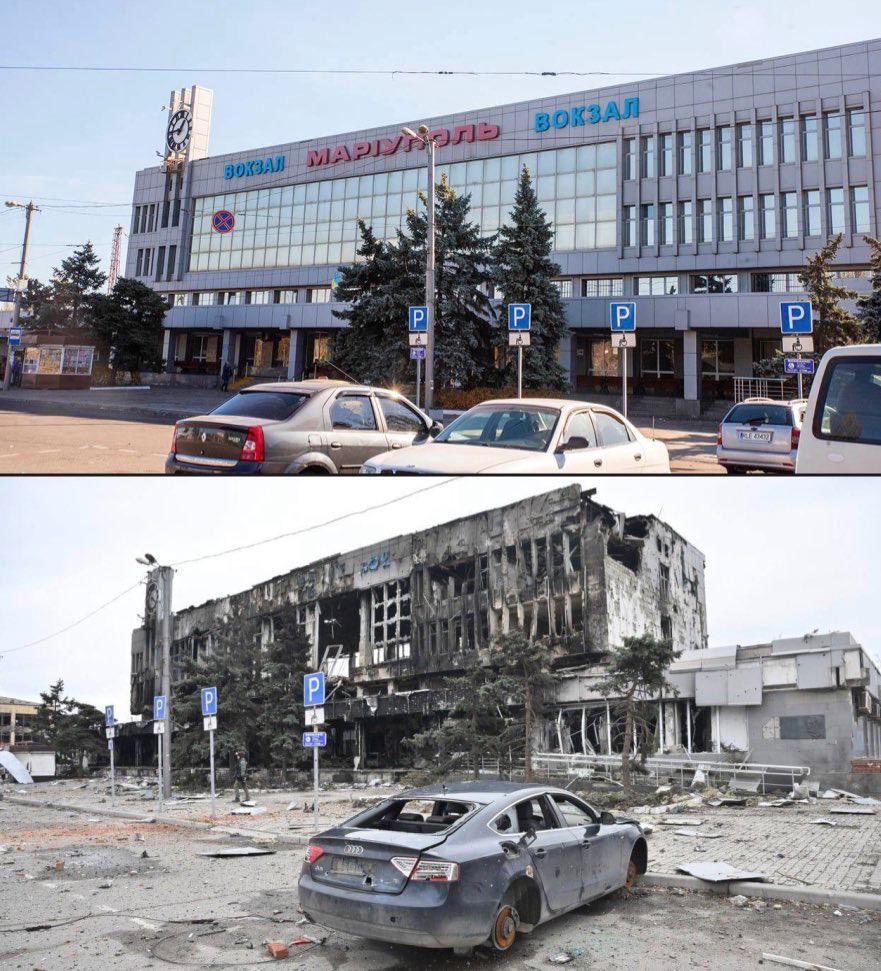 KBurgerDirven's tweet photo. Mariupol🇺🇦 voor 2022 én Mariupol na de verwoesting en bezetting. 
De VS kan de oorlog beëindigen door poetin enorm onder druk te zetten. 
Een grote meerderheid in de VS steunt Oekraïne. Maak op 3 nov een einde aan het pro-russische beleid uit Washington. No peace without justice. https://t.co/uHpYvh4Qca