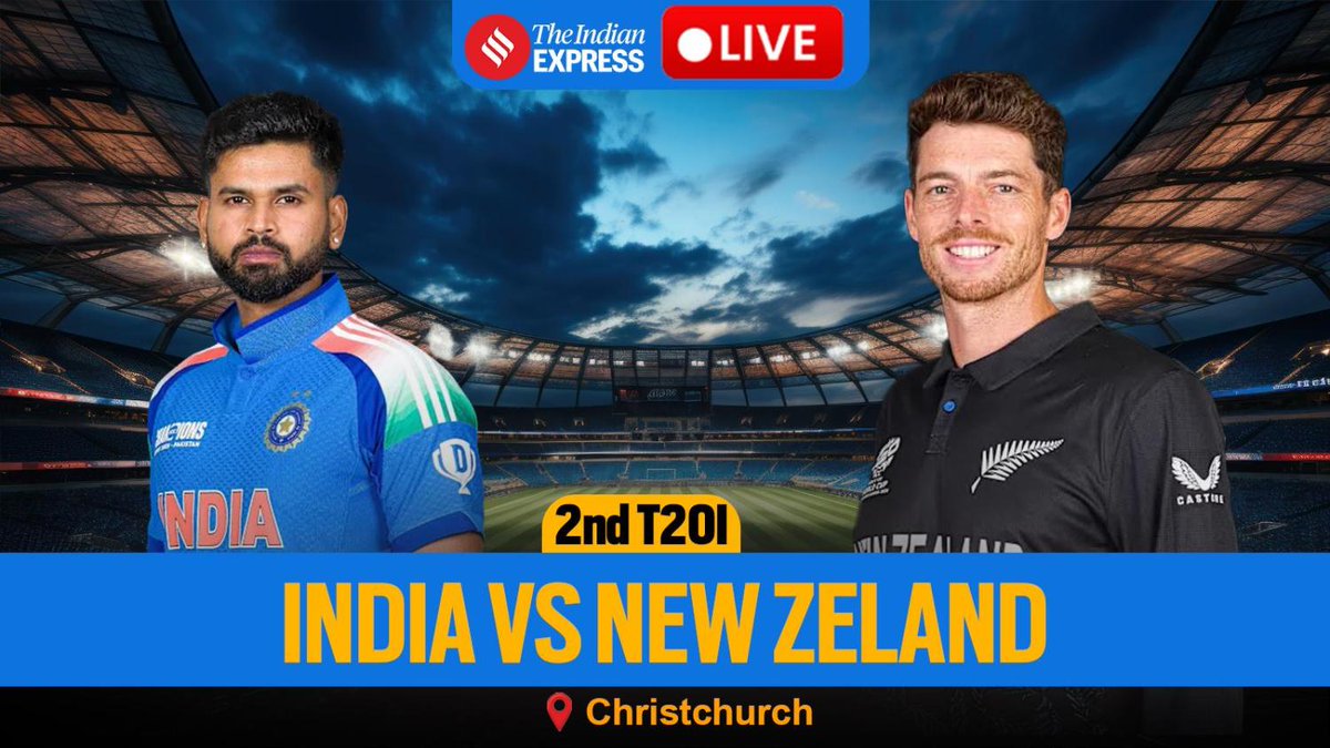 IndianExpress's tweet photo. India Vs New Zealand Live Score, 2nd T20I: Prince Yadav picks Finn Allen; NZ are three down vs IND at Christchurch https://t.co/10Gamjc88Z https://t.co/zeG83IKu4O