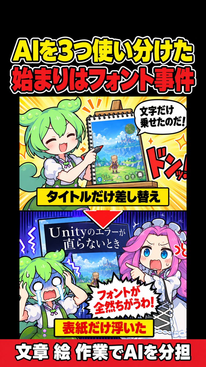 Purin_Games_Ch's tweet photo. ChatGPT・Gemini・Claude
1つのAIに全部頼んでない？

文章はGemini 絵はChatGPT 作業はClaude
分けたきっかけは「フォント事件」でした

実際の分担を動画にしました👇
https://t.co/L2oVqAn24m

#ずんだもん #ChatGPT https://t.co/itAoh0MkZD
