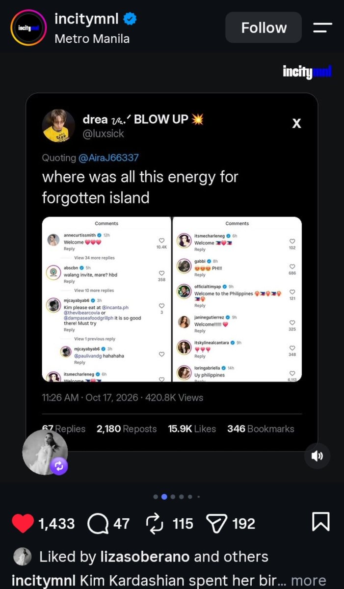 Urfaveanuz's tweet photo. DAMN MS. LIZA LIKED AND REPOSTED THE POST TALKING ABOUT THE SUPPORT OF THE FILIPINO'S DURING FORGOTTEN ISLAND 💀💀.

#ForgottenIsland https://t.co/A83RxZ4Z4x