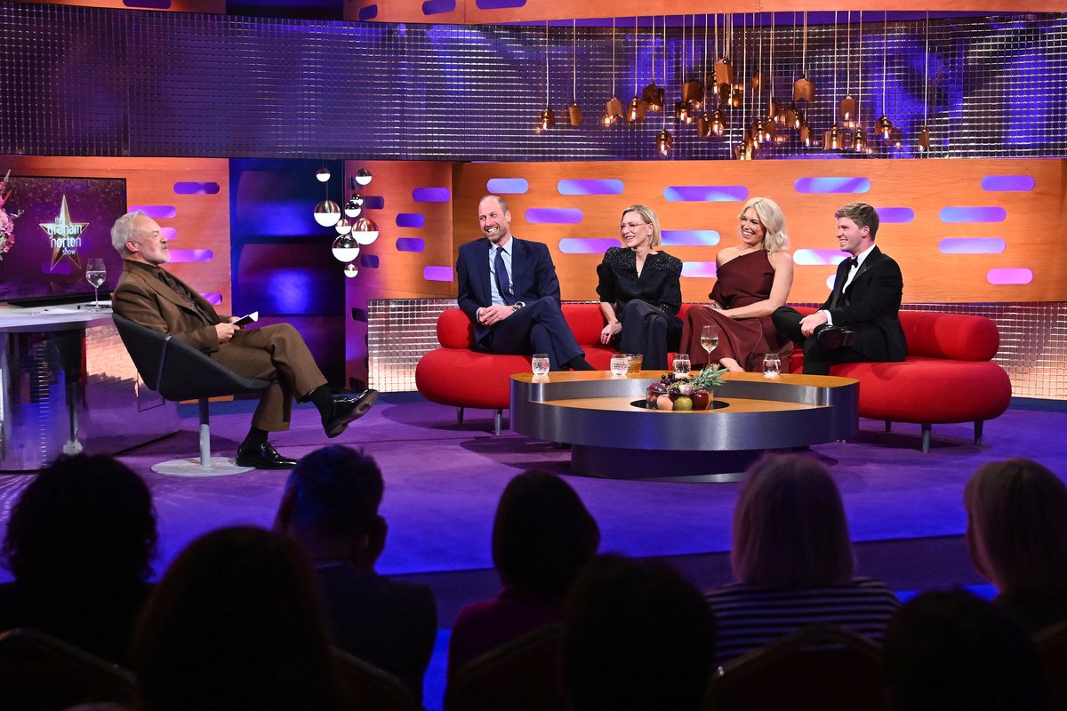 EarthshotPrize's tweet photo. Last night, The Earthshot Prize took over The Graham Norton Show!

HRH Prince William joined @RobertIrwin, Cate Blanchett and @hanwaddingham to discuss the upcoming Awards Night in Mumbai and this year's incredible Finalists. Watch on @BBCiPlayer: https://t.co/677ECN4TeB https://t.co/LguFXWnz3y
